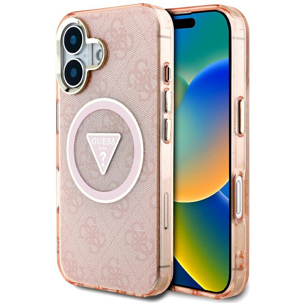 Guess Iml Metal Glitter 4g Circle Triangle Magsafe Hülle Für Iphone 16 Pink
