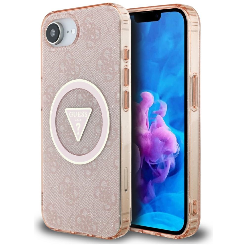Guess Iml Metal Glitter 4g Circle Triangle Magsafe Hülle Für Iphone 16e / 17e Pink