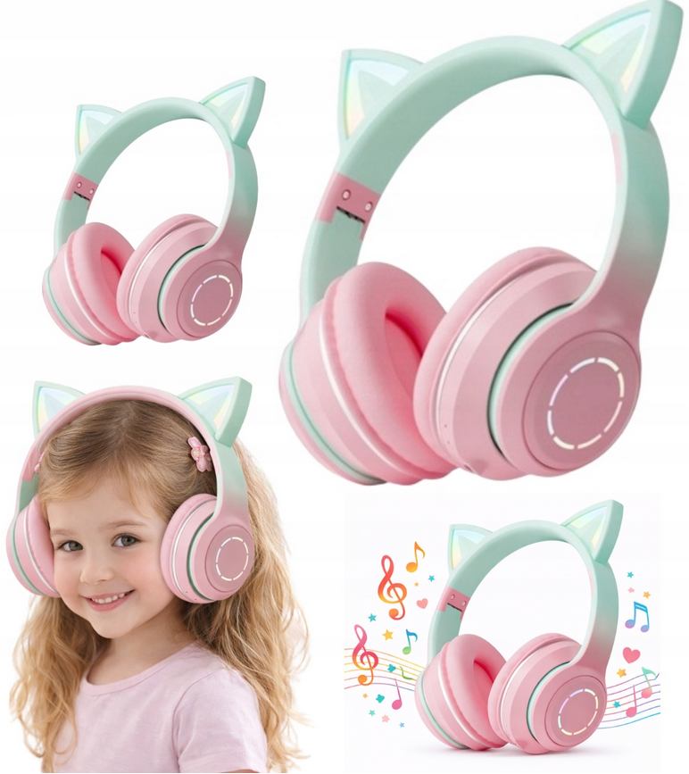 Kabellose Bluetooth-kopfhörer Mit Katzenmotiv, On-ear-design, Rosa