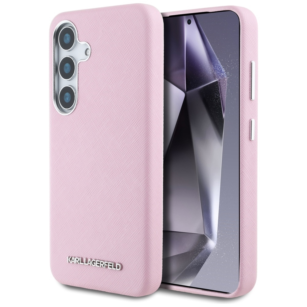 Karl Lagerfeld Saffiano Schutzhülle Mit Länglichem Metalllogo Und Magsafe-design Für Samsung Galaxy S25+ (pink)