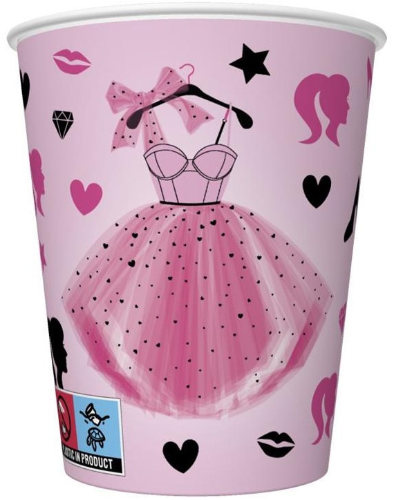 Rosa Kleider Pappbecher 250ml 8 Stück.