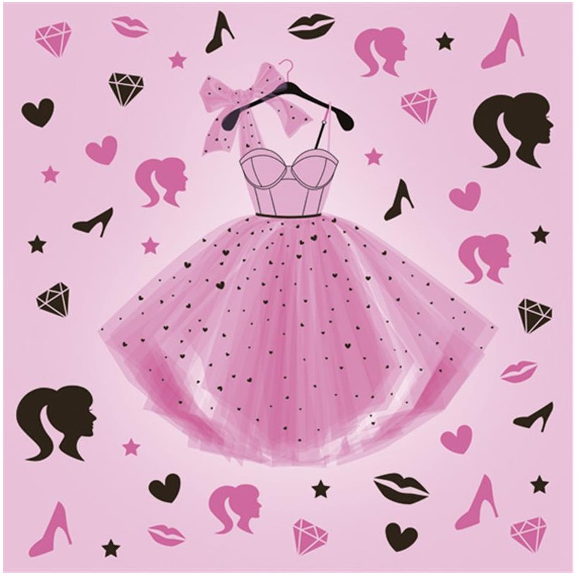 Servietten Mit Rosa Prinzessinnenkleid-motiv, 33 X 33 Cm, 20 Stück
