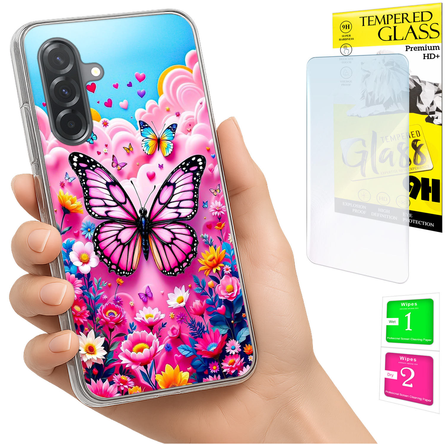 Schutzhülle Für Samsung Galaxy A36 / A56, Rückseite Mit Schmetterlingsmotiv, 9h-glas