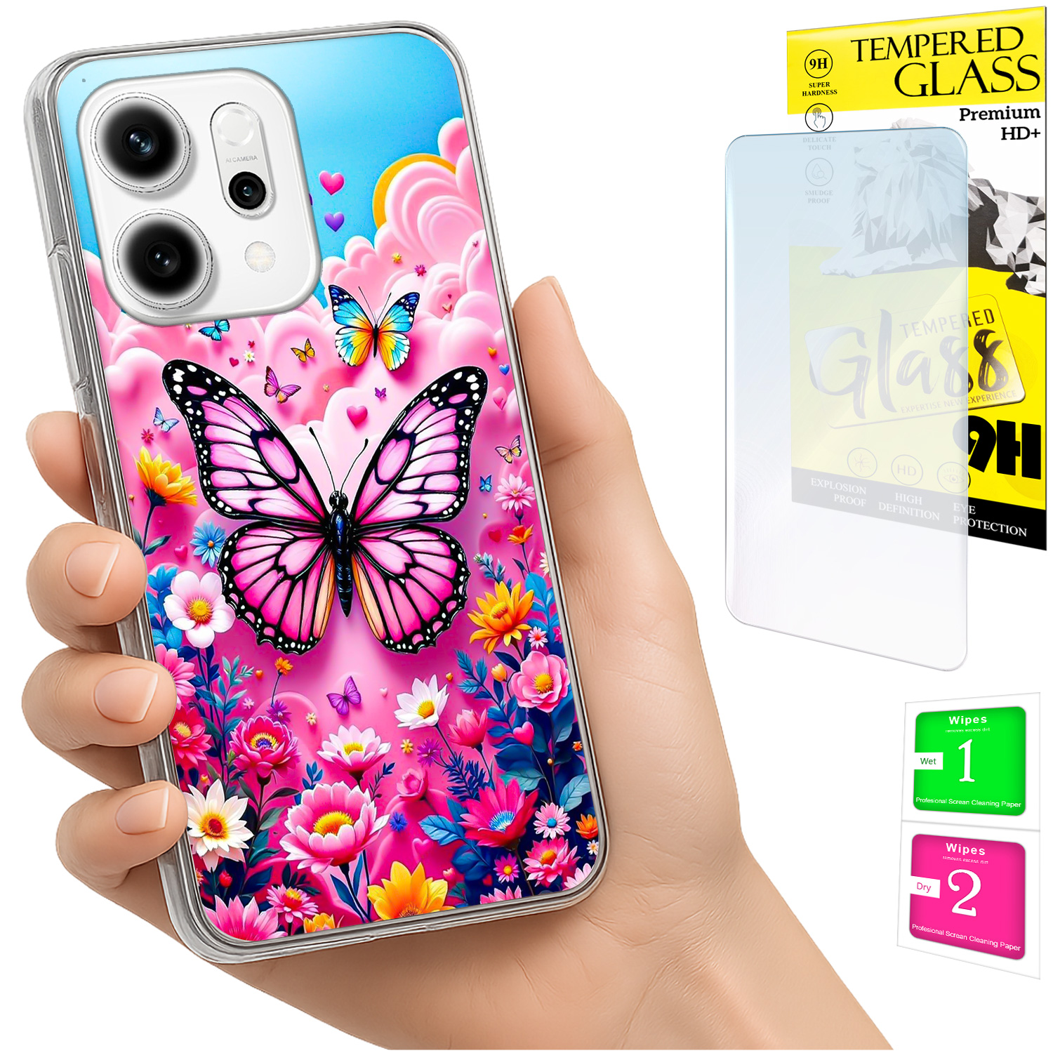 Schutzhülle Für Oppo Reno 14f / 14 Fs 5g: Fotohülle Mit Schmetterlingsverschluss Und Glas