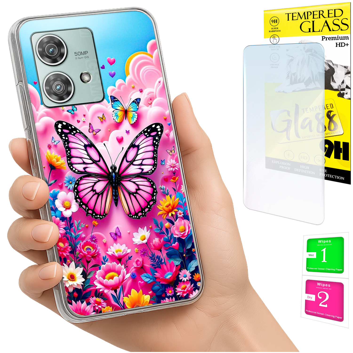 Schutzhülle Für Motorola Edge 40 Neo: Fotohülle Mit Schmetterlingsrückseite Und 9h-glas