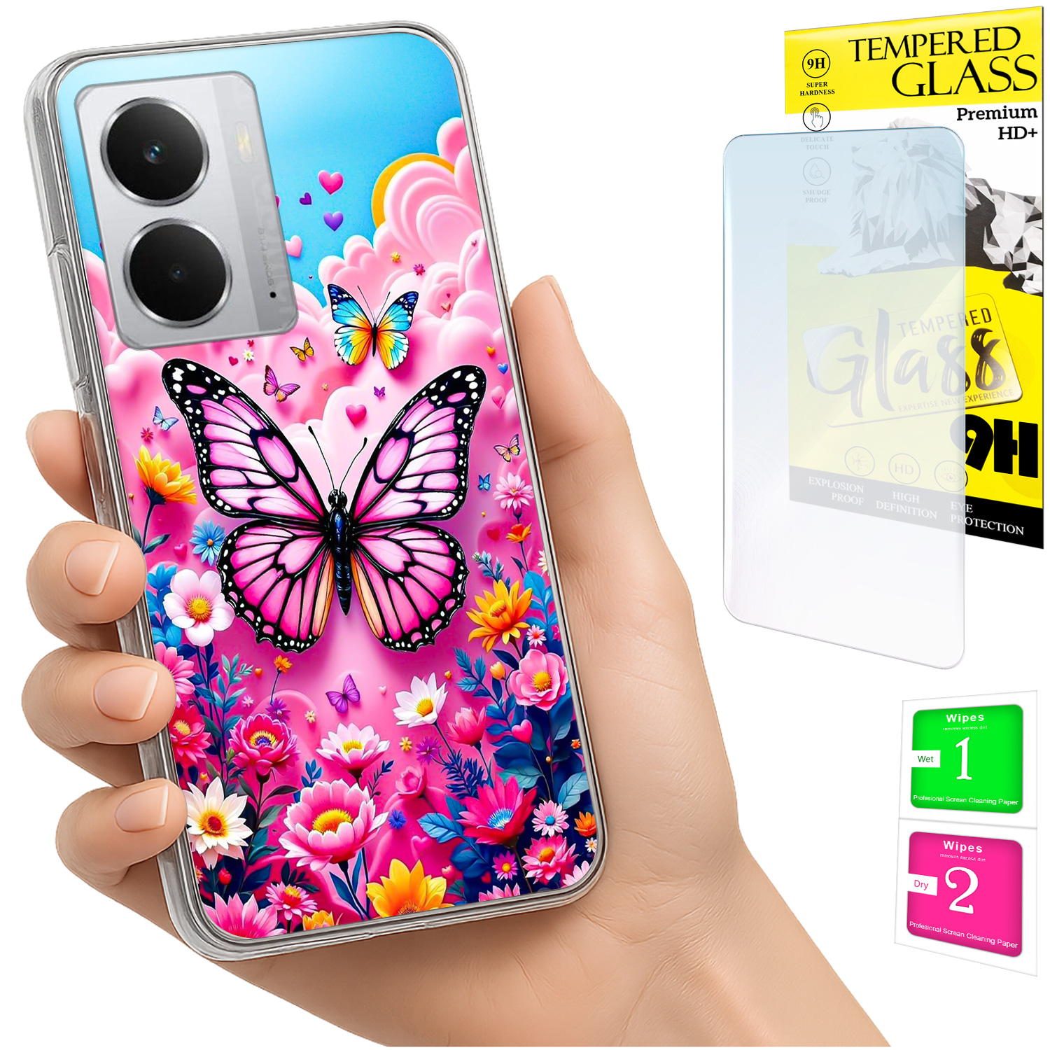 Schutzhülle Für Realme 14 5g / 14t 5g Mit Foto-rückseite (schmetterlingsdesign) Und 9h-glas