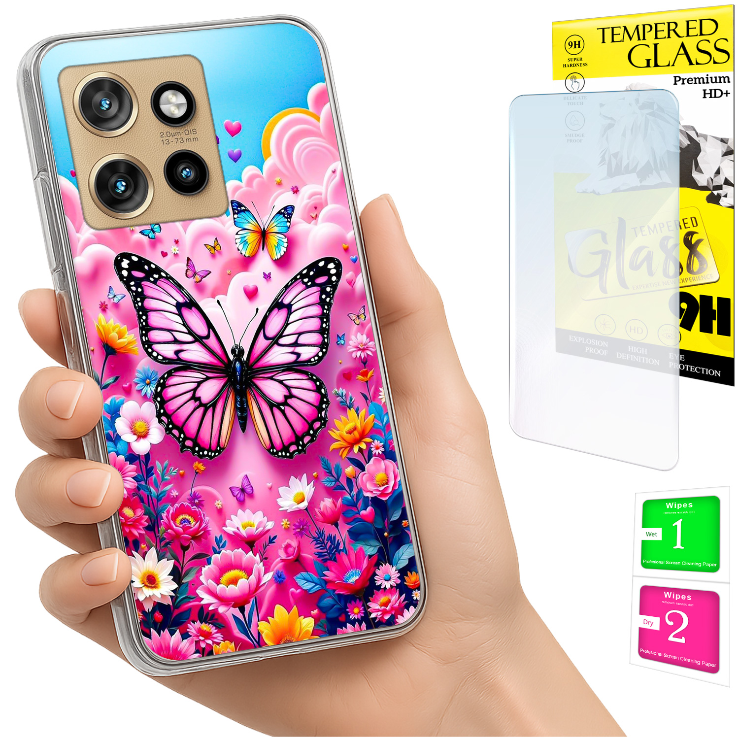 Schutzhülle Für Motorola Edge 50 Neo: Fotohülle Mit Schmetterlingsrückseite Und 9h-glas