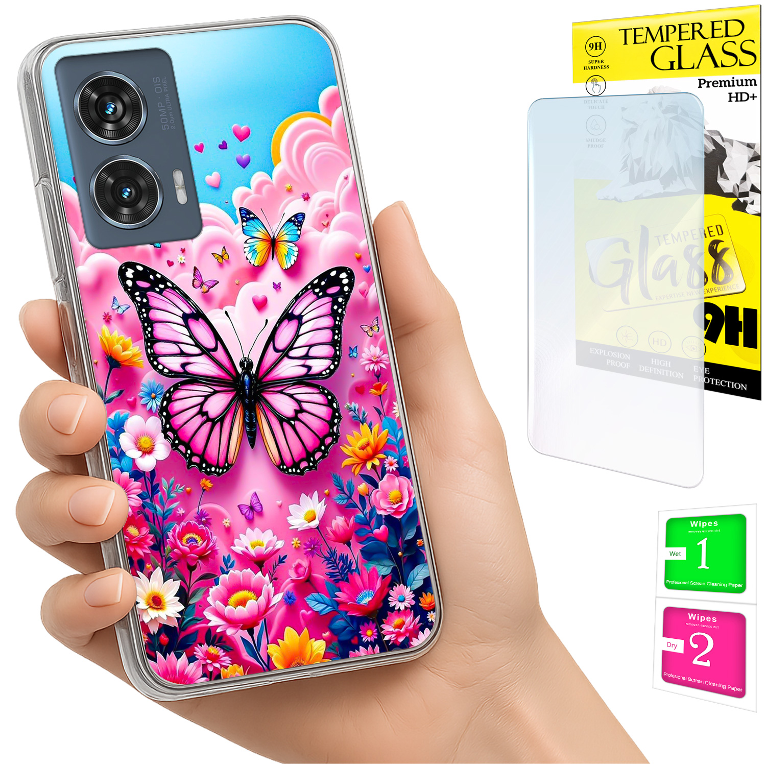 Schutzhülle Für Motorola Edge 50 Fusion: Fotohülle Mit Schmetterlingsrückseite Und 9h-glas