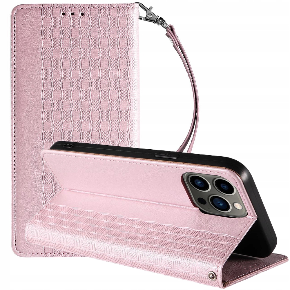 Magnet-schutzhülle Mit Trageband Für Iphone 14 Pro Max, Flip-cover, Brieftasche, Mini-lanyard Und Ständer, Pink