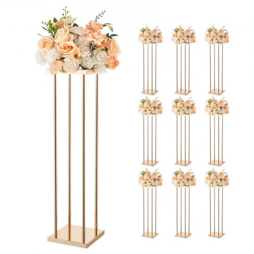 Hochzeitsblumenständer 200x200x800mm, 10 Stk. Blumenhocker Mit Metallablage & Zylindrischen Beinen, Pflanzenhocker Für Hochzeiten, Partys, Geburtstage, Zuhause, Tischdekorationsständer, Roségold