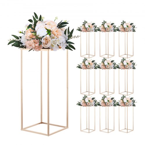 Hochzeitsblumenständer 250x250x600mm, 10 Stk. Blumenhocker, Blumenständer Mit Metallablage, Rechteckiger Pflanzenhocker Für Hochzeiten, Partys, Geburtstage, Tischdekorationsständer, Roségold