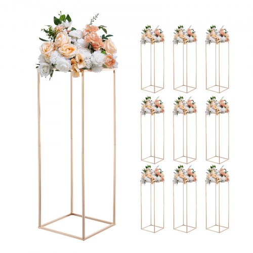 Hochzeitsblumenständer 280x280x800mm, 10 Stk. Blumenhocker, Blumenständer Mit Metallablage, Rechteckiger Pflanzenhocker Für Hochzeiten, Partys, Geburtstage, Tischdekorationsständer, Roségold