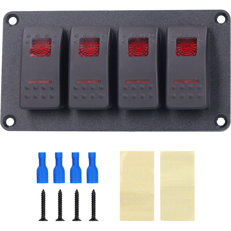 4-fach Wippschalterpanel, Boots-wippschalter, Led-hintergrundbeleuchtung, 5-polig, Überhitzungsschutz Für 12v/24v-schiffe, Yachten, Boote (rot).