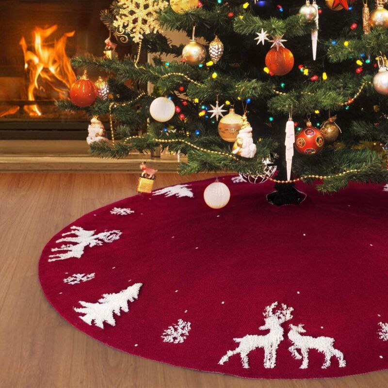 Weihnachtsbaumrock, 90 Cm Roter Weihnachtsbaumrock, 3d-elch-weihnachtsbaum-sockelabdeckung, Baumständerabdeckung Für Dekorationen