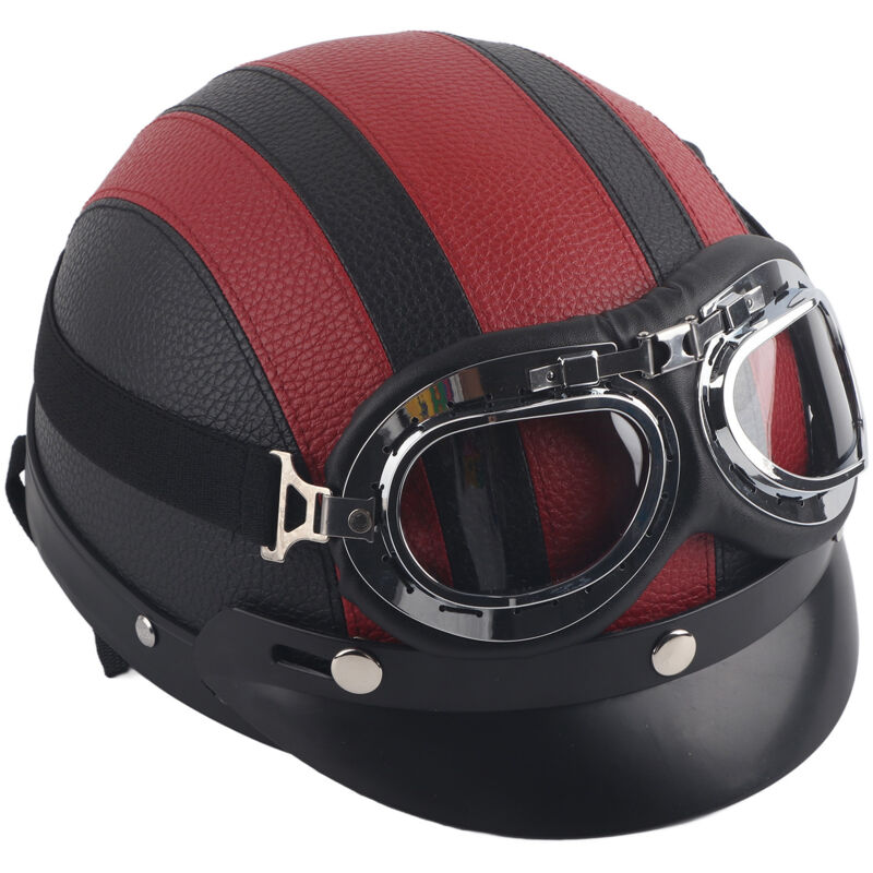 Motorradhelm Mit Brille Und Helmschal, Herren-motorradhelm, Motorradhelm Für Erwachsene, 3 Farben Zur Auswahl (rot)