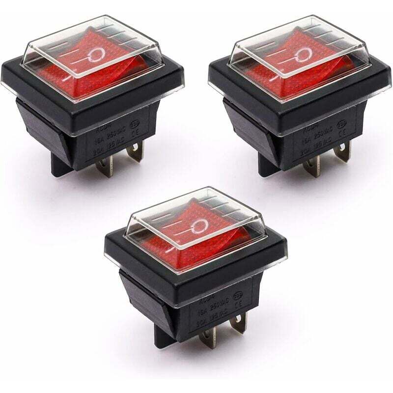 3-teiliger Wippschalter Mit Roter Kontrollleuchte, Ein/aus, Wasserdichter Abdeckung, 16 A/250 V, 20 A/125 V Ac (dpst)