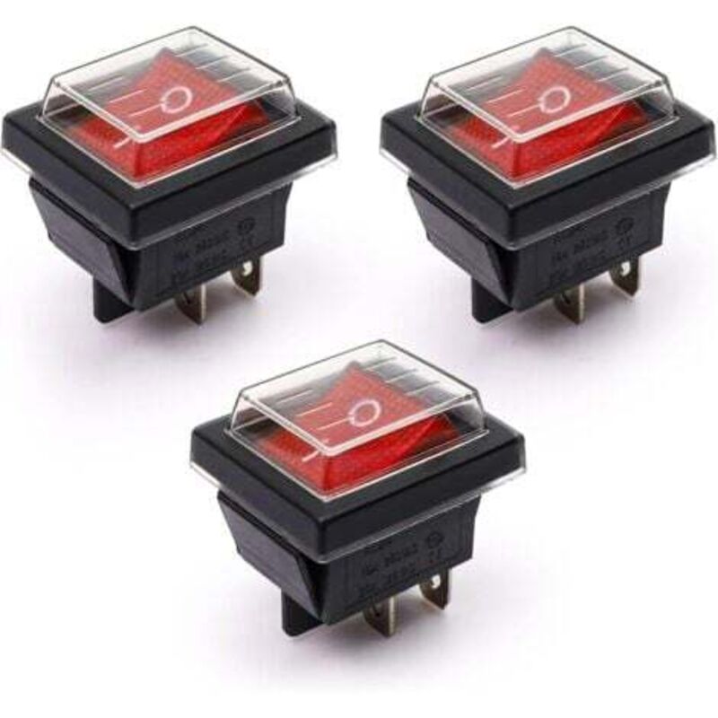 3er-pack Rotlicht-ein/aus-wippschalter Mit Wasserdichter Abdeckung 16a/250v 20a/125v Ac (dpst)
