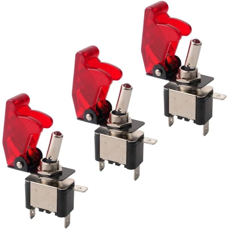 3er-pack Kfz-kippschalter, Rote Led-anzeige, Wasserdichte Abdeckung, Ein/aus 2-positionen 3-poliger Wippschalter, Für Boot, Auto, Lkw (20a / 12vdc)