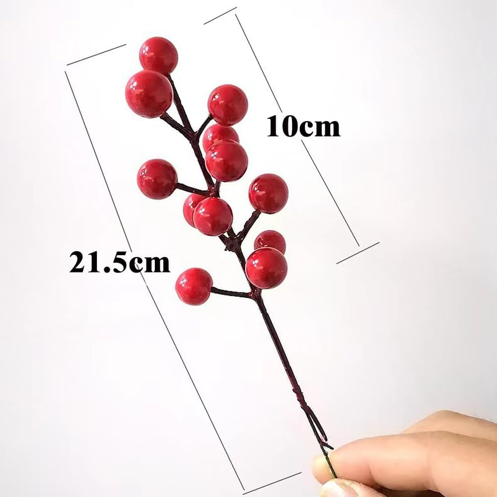 Fleurs Artificielles Rouges – Fleur En Plastique De 21 Cm Avec Des Perles En Forme De Boule – Fleurs Artificielles Pour La Décoration