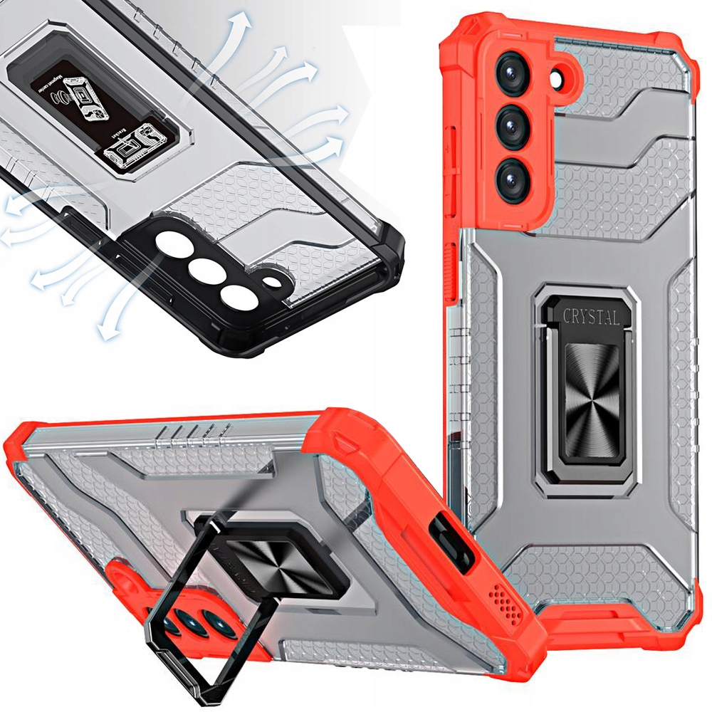 Crystal Ring Case – Gepanzerte Hybrid-schutzhülle Mit Magnethalterung Für Samsung Galaxy S22+ (s22 Plus) – Rot