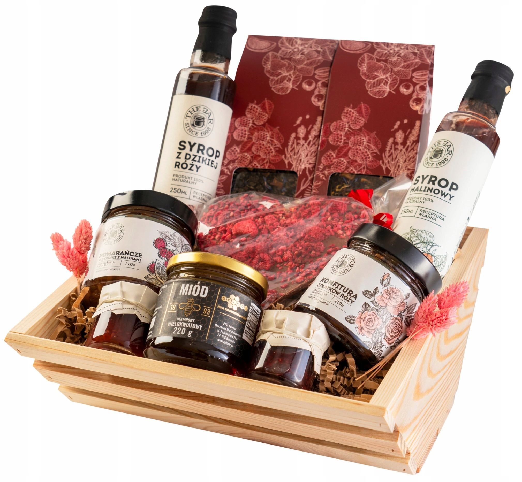 Geschenkkorb-set – Ein Geschenk Von Herzen, Tee, Schokolade, Himbeersirup