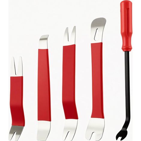 Werkzeugset Zum Ausbau Von Verkleidungen, 5-teiliges Set Aus Metallkeilen Für Verkleidungen + Hebewerkzeug, Reparaturset Für Türverkleidungen Und Zierleisten, Rot