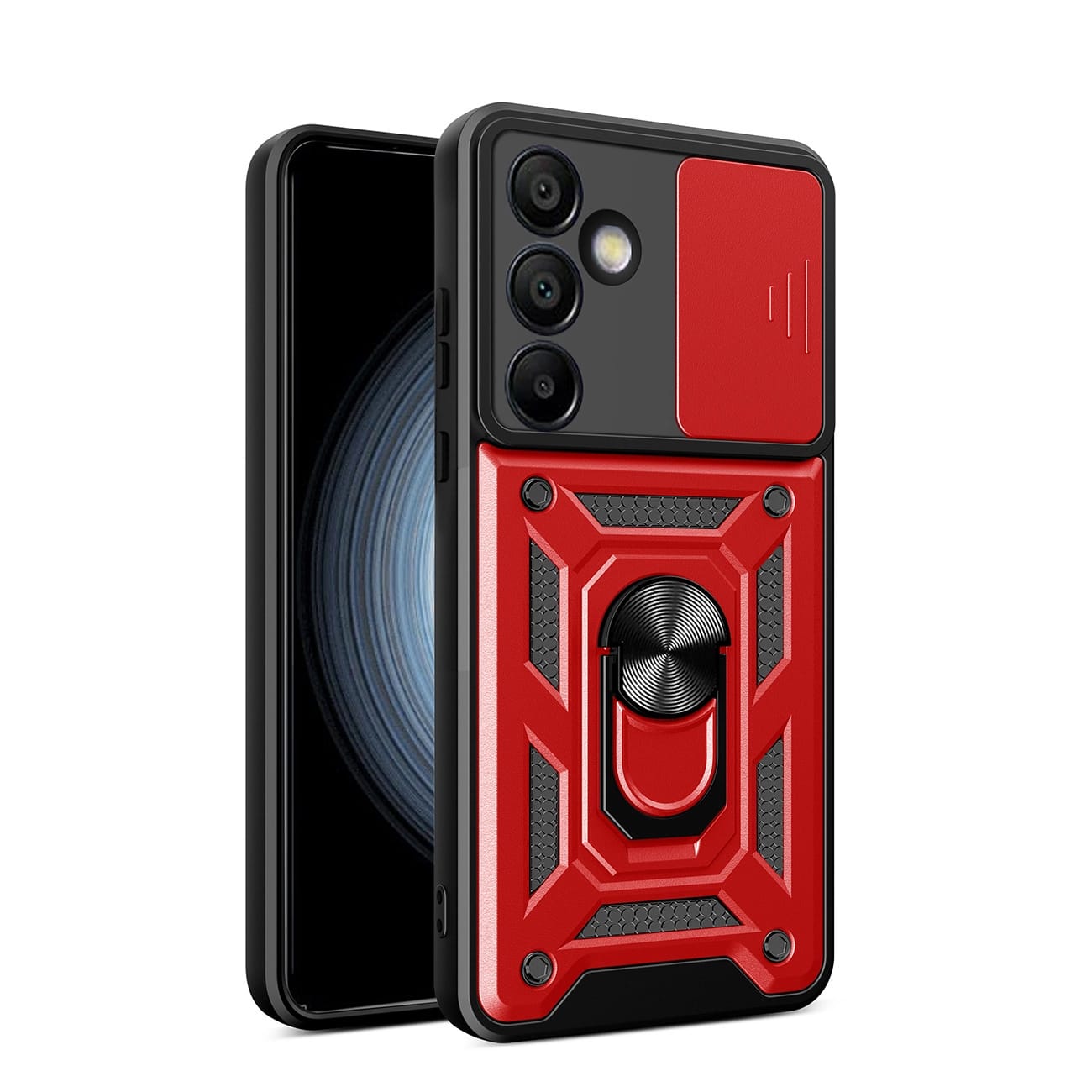 Hybrid Armor Camshield Schutzhülle Mit Kameraabdeckung Und Metallring Für Samsung Galaxy S25+ - Rot