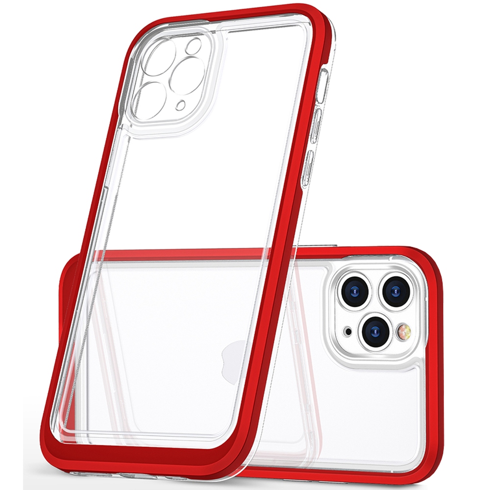 Transparente 3-in-1-hülle Für Iphone 13 Pro, Gel-schutzhülle Mit Rahmen, Rot