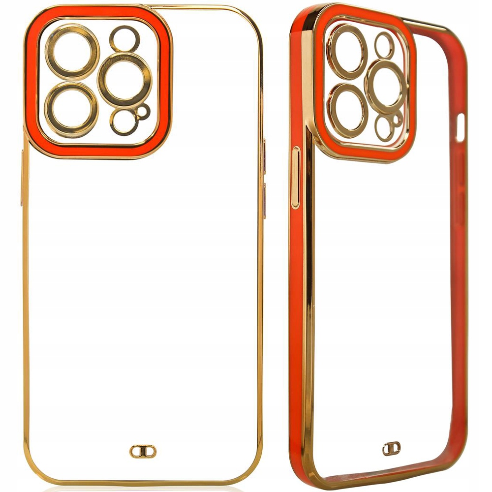 Modische Iphone 13 Pro Max Gel-hülle Mit Goldenem Rahmen, Rot