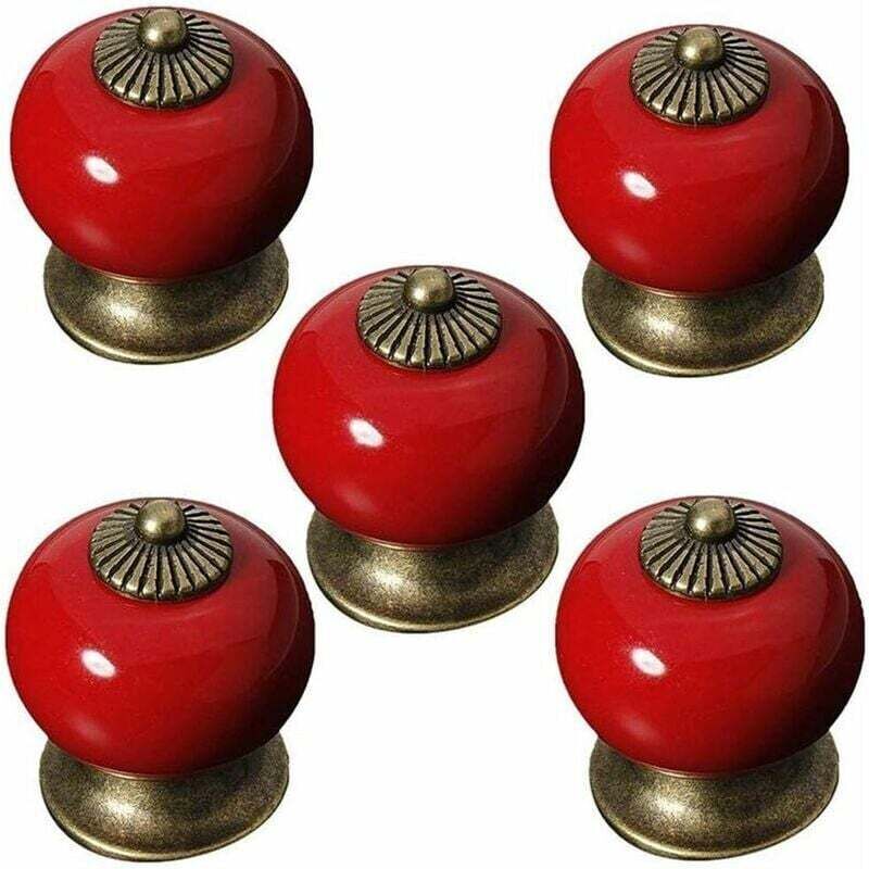5 Runde Keramikknöpfe (rot) Für Schranktüren, Schubladen, Kleiderschränke Und Regale Im Landhausstil