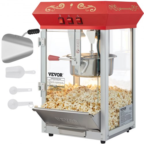 Popcornmaschine Popcornautomat Popcorngerät 850 W, 8 Oz Kessel Für 48 Tassen Pro Ladung, Popcornmaschine Für Die Arbeitsplatte Mit Gehärtetem Glas, Inklusive 4 Schaufeln Maschine Mit Kino-stil