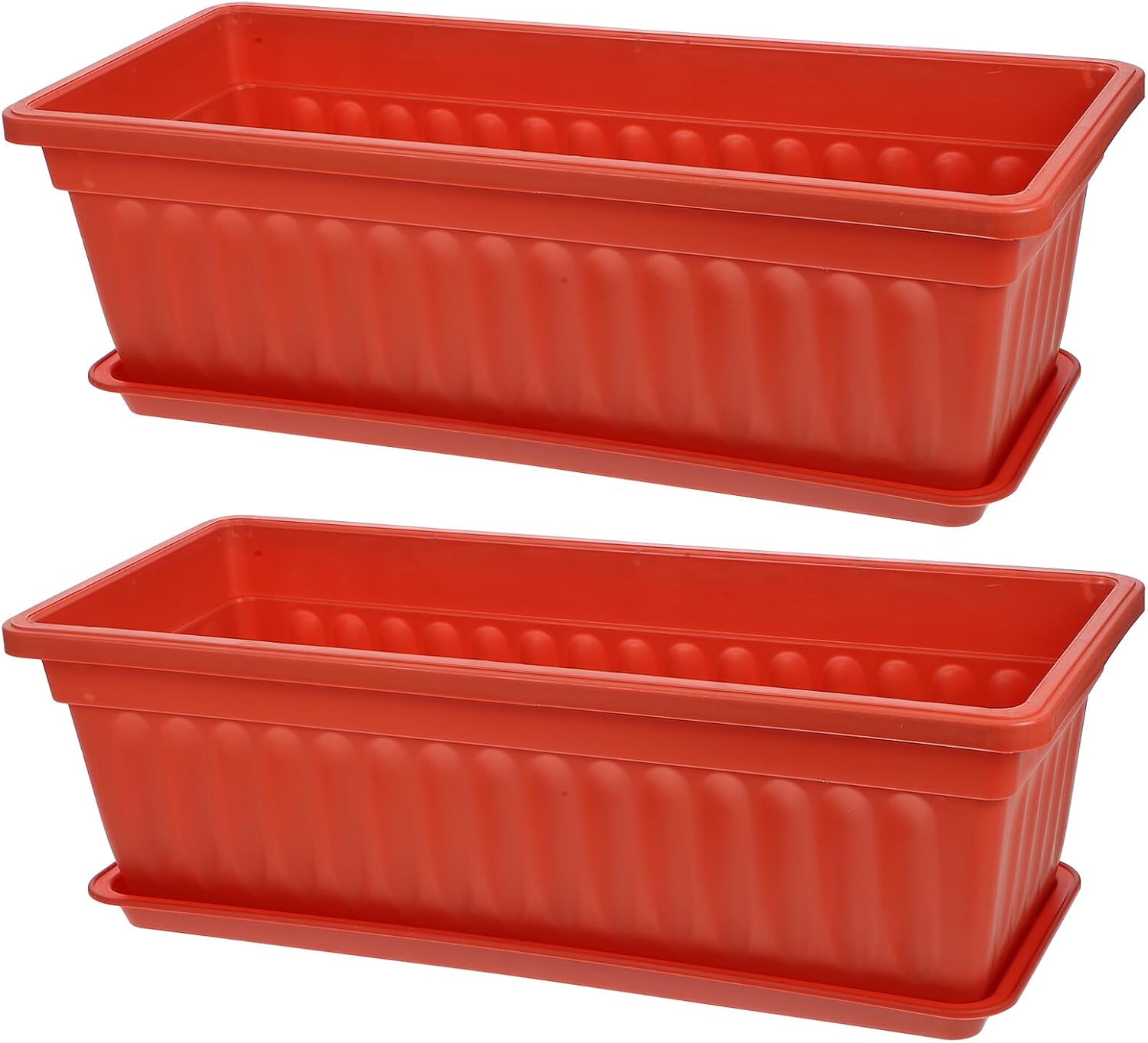 Housoutil 2 Pièces Lot De 2 Jardinières Rectangulaires En Plastique Brique Rouge 45 Cm Avec Soucoupes, Pots De Fleurs Extérieurs Pour Balcon Et Jardin, Drainage Et Pieds Surélevés, Pour
