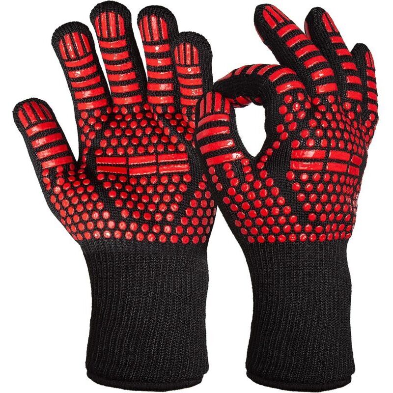 Grillhandschuhe – Hitze- Und Spritzschutz – 2 Praktische Grillhandschuhe Mit Antirutschbeschichtung – Schutzhandschuhe Und Hitzebeständig – Rot