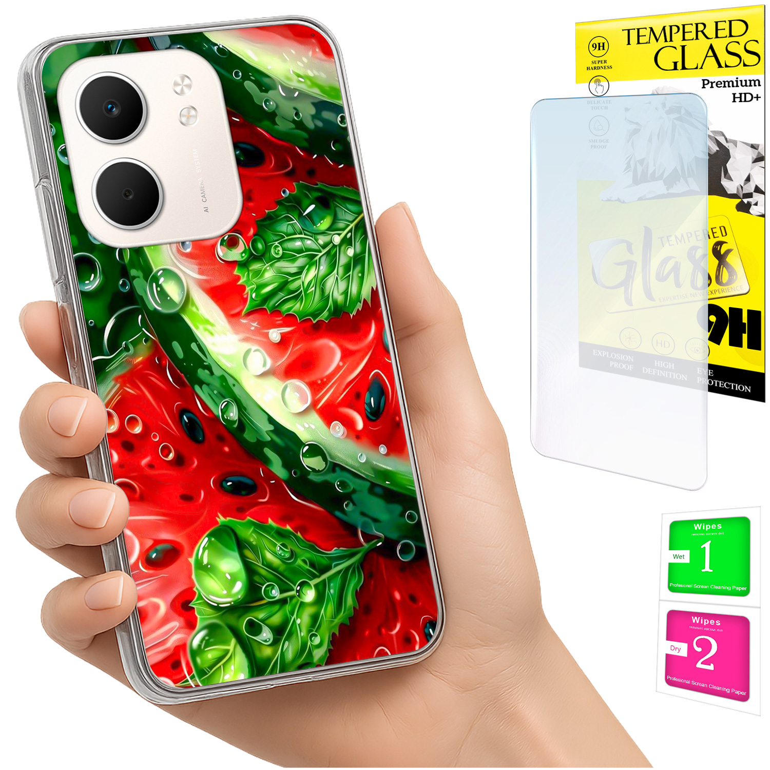Schutzhülle Für Oppo A5x: Rückseite Mit Wassermelonen-motiv + 9h-glas