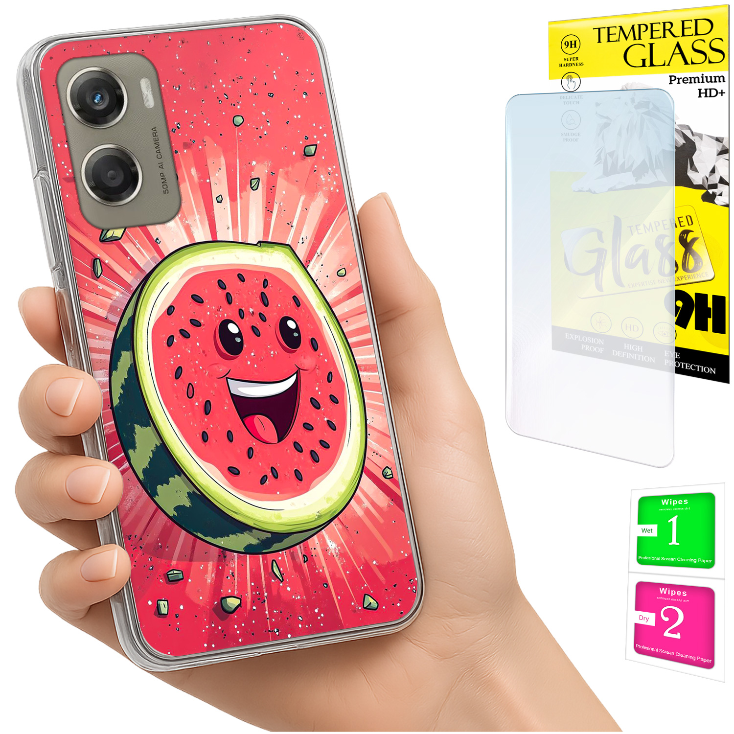 Schutzhülle Für Motorola Moto G06 / G06 Power, Rückseite Wassermelone + Glas