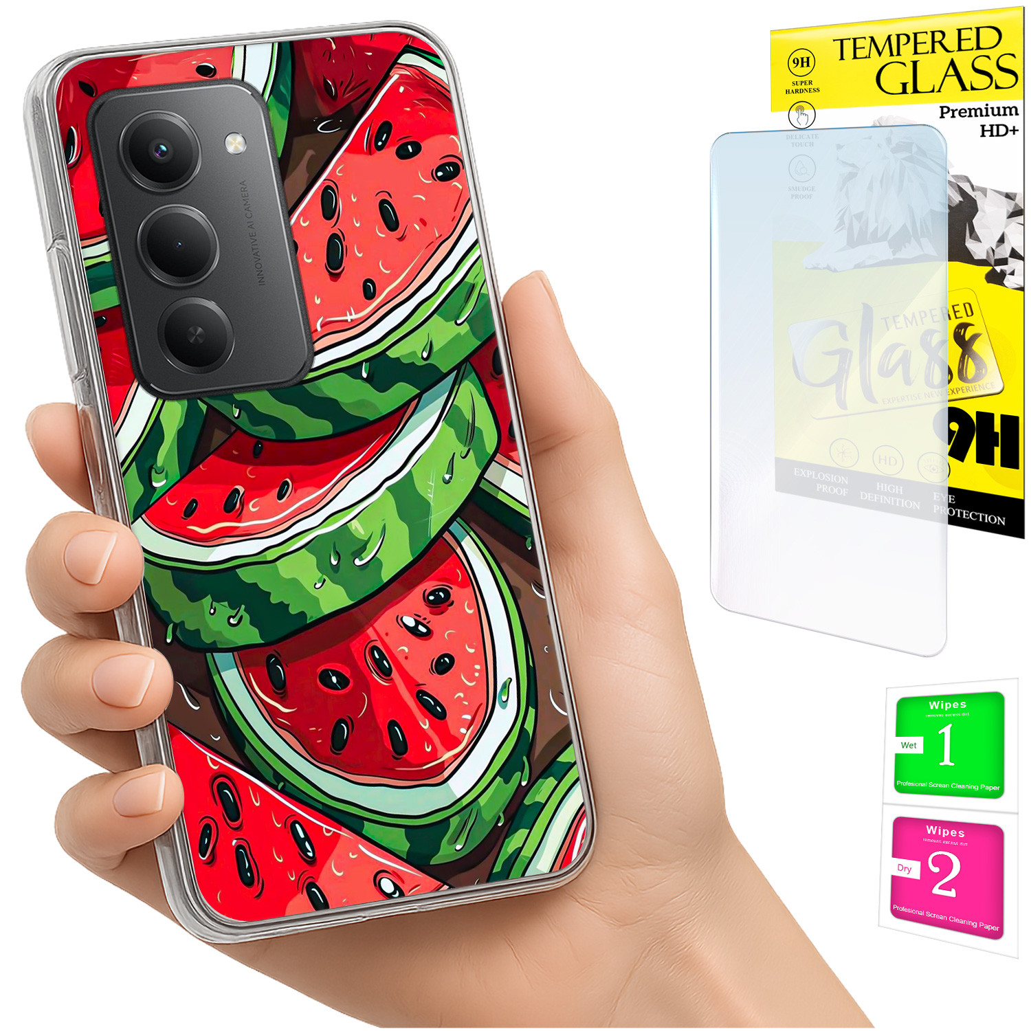 Schutzhülle Für Xiaomi Redmi 15 4g/5g (169 Mm), Rückseite In Wassermelonen-optik + Glas