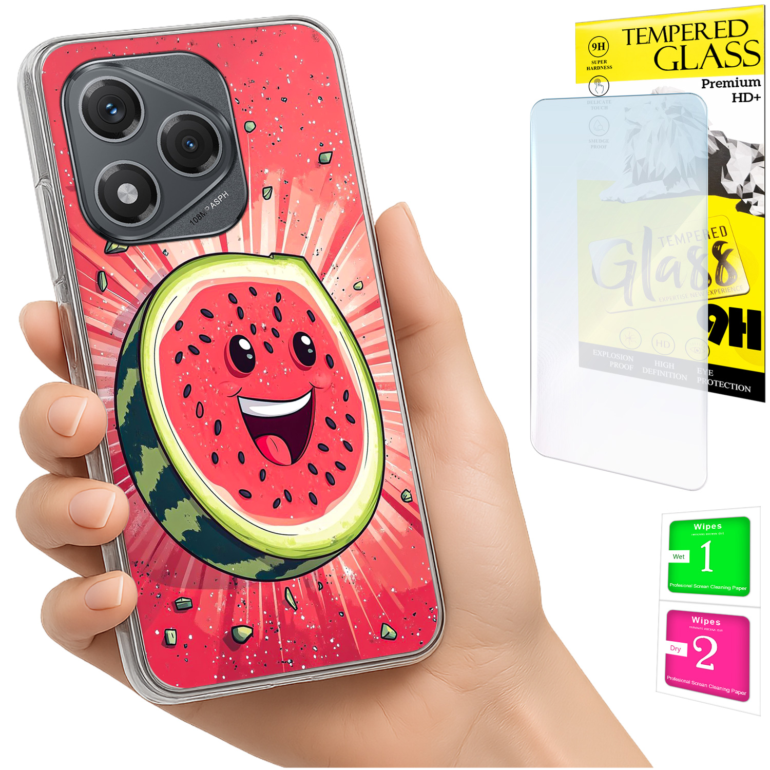Schutzhülle Für Honor 400 Lite Mit Foto-rückseite, Grafik In Wassermelonen-optik + 9h-glas
