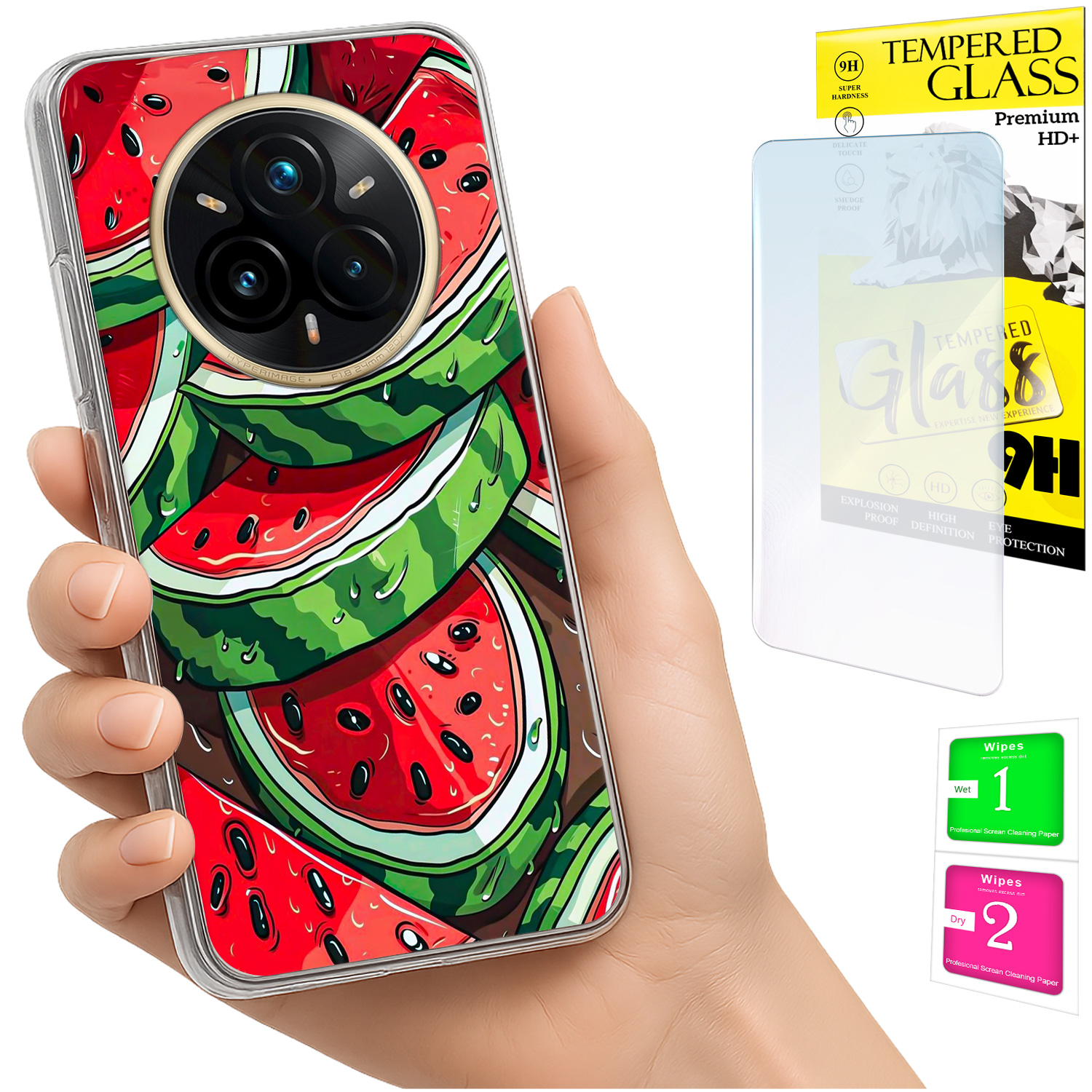 Schutzhülle Für Realme 14 Pro+ 5g / 14 Pro Plus 5g, Rückseite Mit Wassermelonen-motiv Und Glas