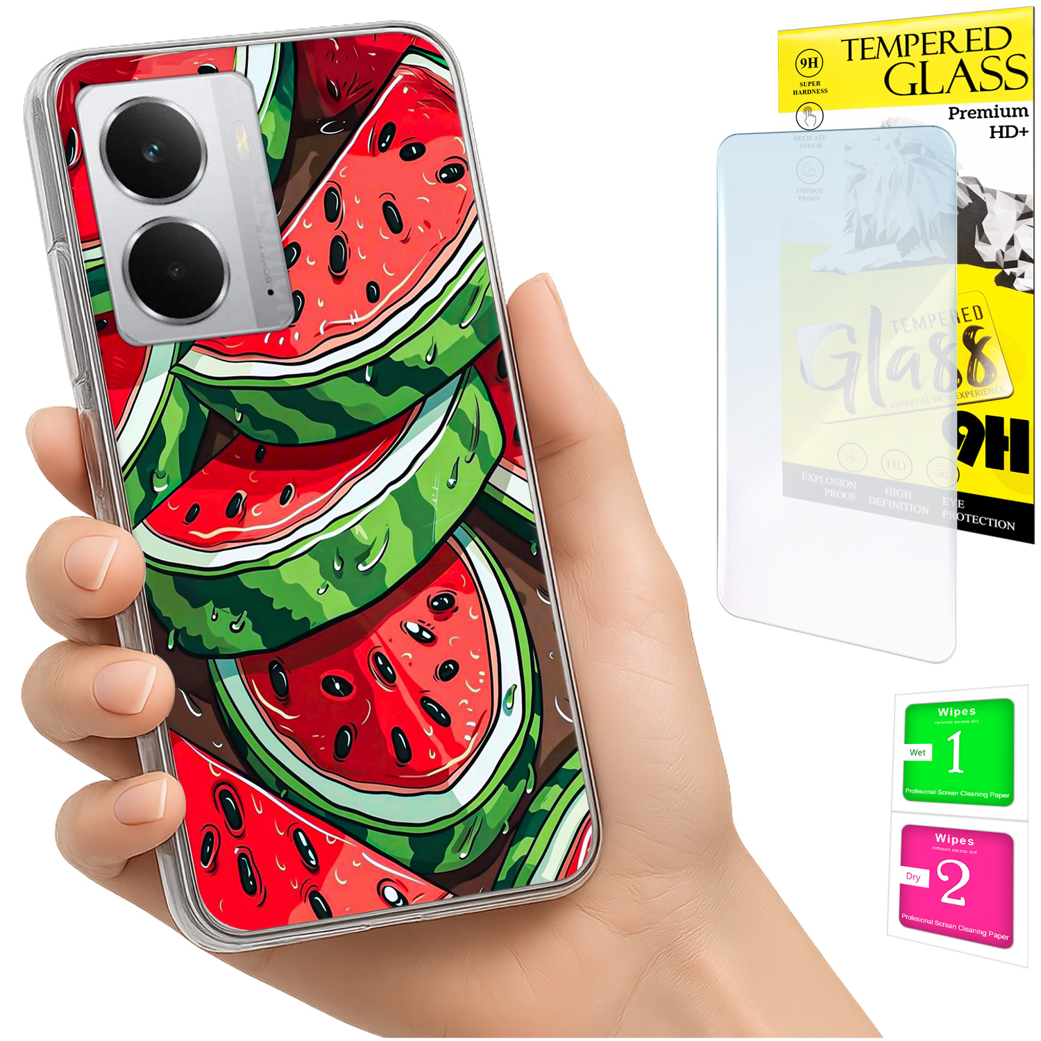 Schutzhülle Für Realme 14 5g / 14t 5g: Foto-rückseite In Wassermelonen-optik + 9h-glas