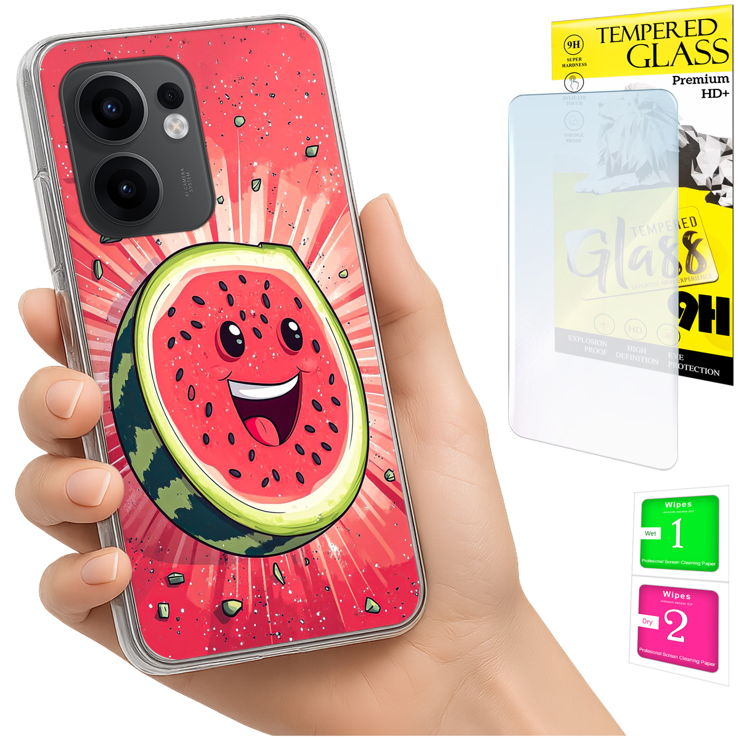 Schutzhülle Für Oppo Reno 13f 5g / 13 Fs 5g: Rückseite Mit Wassermelonen-motiv Und 9h-glas