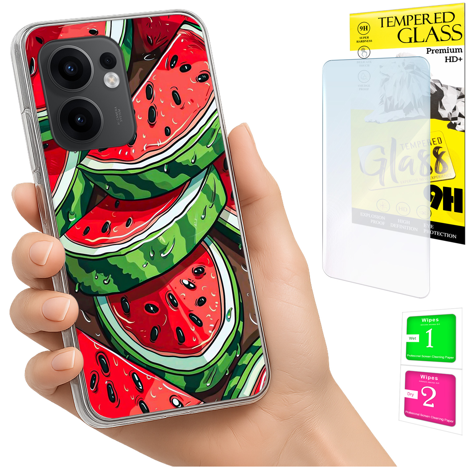 Schutzhülle Für Oppo Reno 13f 5g / 13 Fs 5g (fotogehäuse, Rückseite: Wassermelone + Glas)