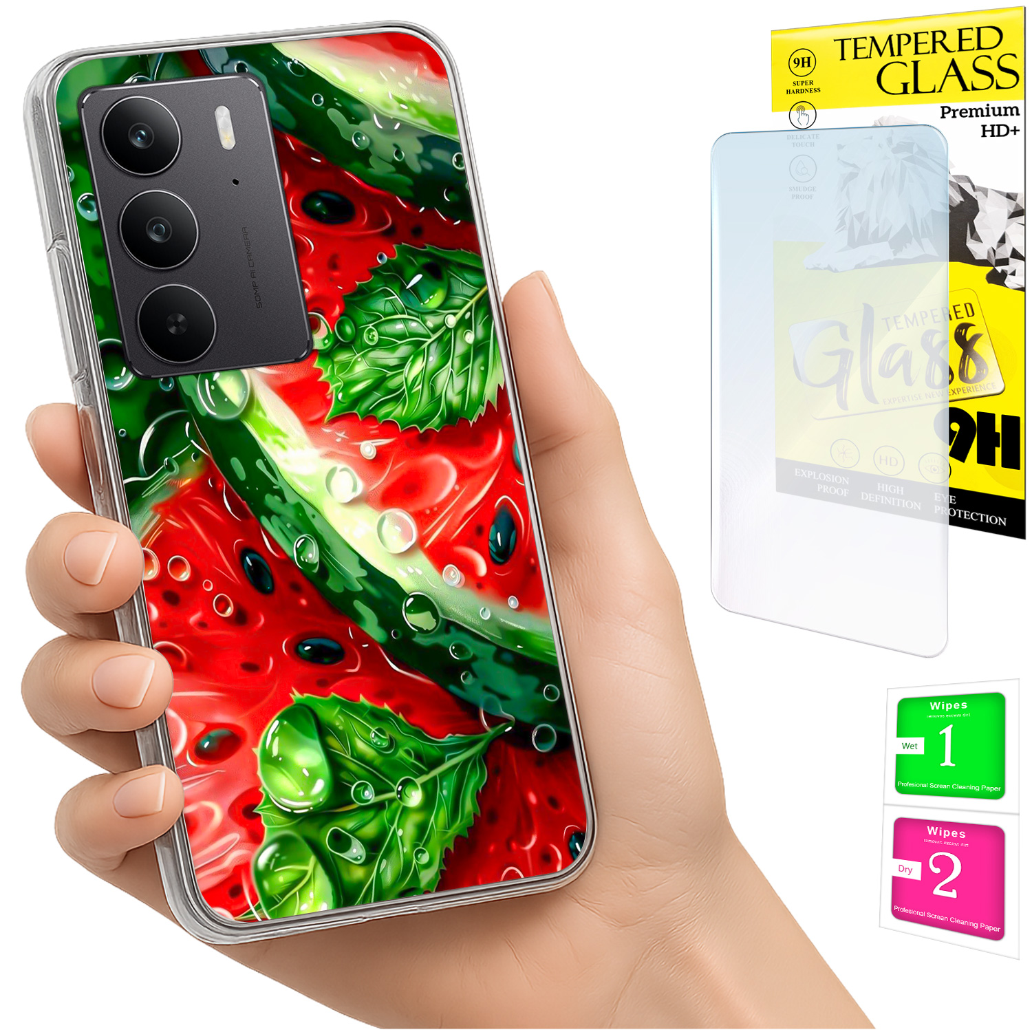Schutzhülle Für Realme C75 / 14x 5g, Foto-rückseite, Wassermelonen-design + 9h-glas