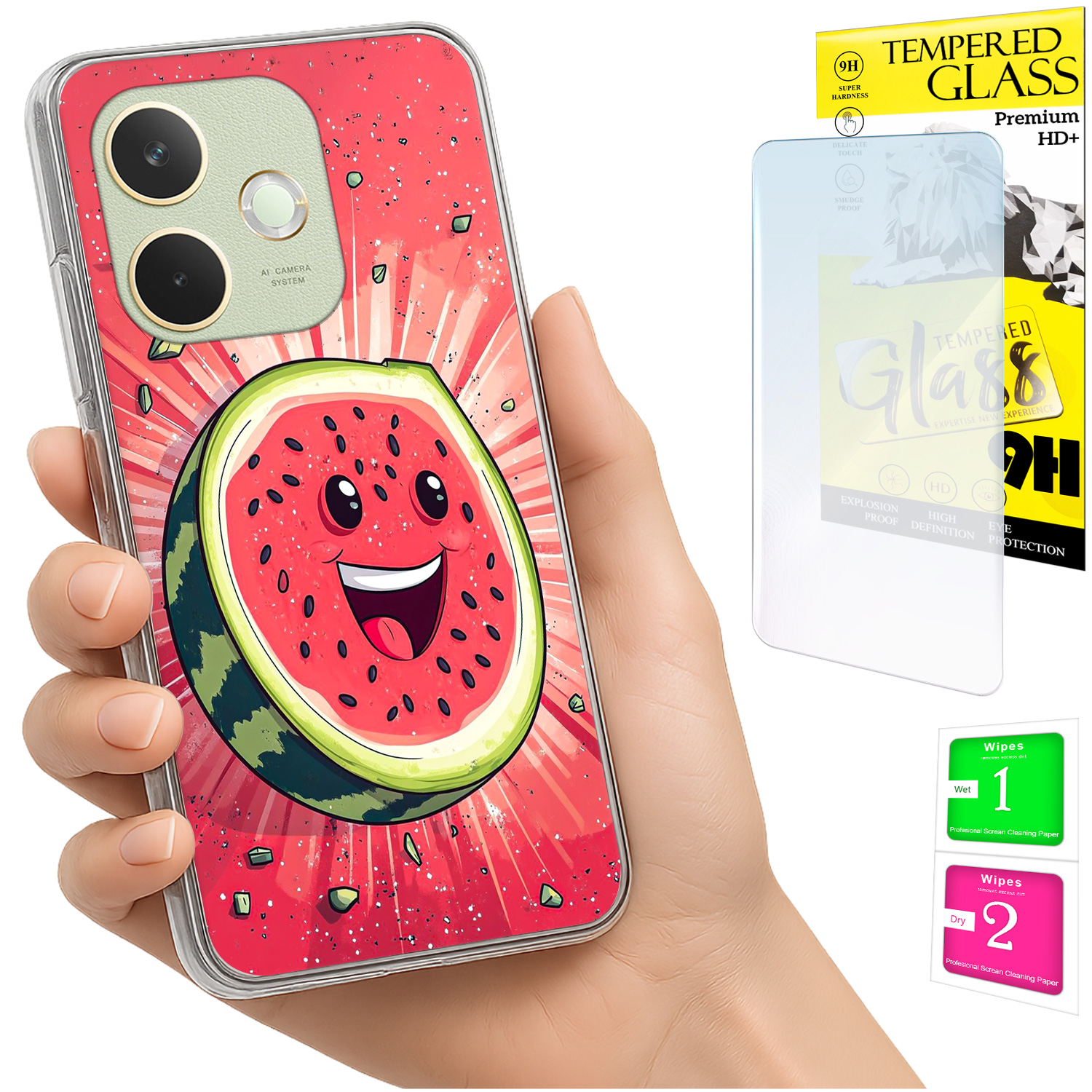 Schutzhülle Für Oppo A5 Pro: Fotohülle Mit Wassermelonen-motiv Auf Der Rückseite + 9h-glas