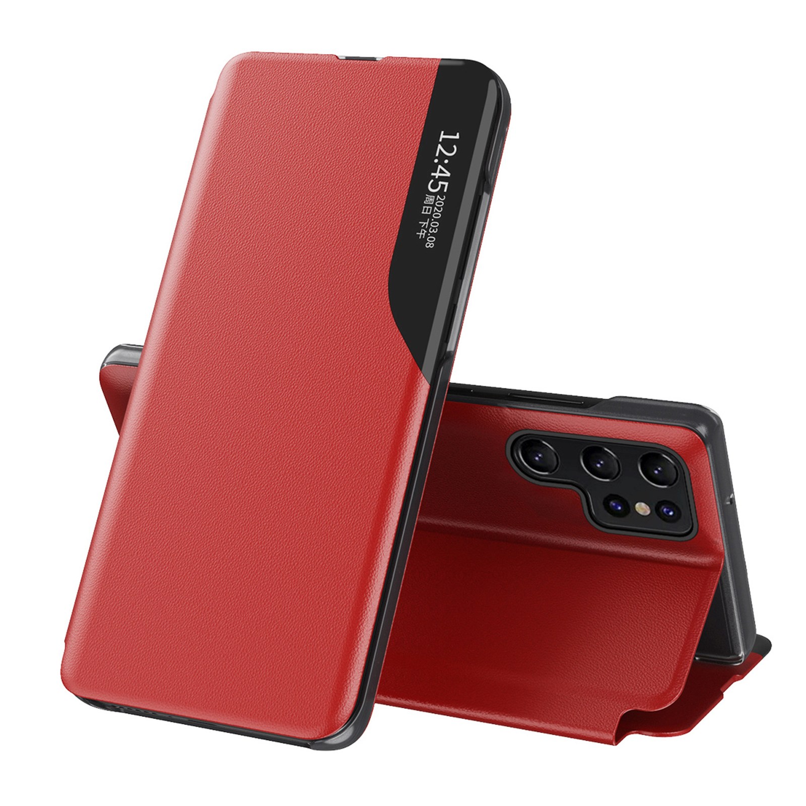 Samsung Galaxy S25 Ultra Eco Leder-schutzhülle Mit Klappständer – Rot