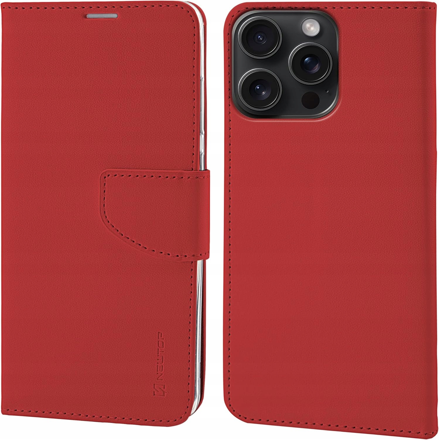 Iphone 15 Pro Rote Leder-wallet-hülle Mit Klappe Newtop