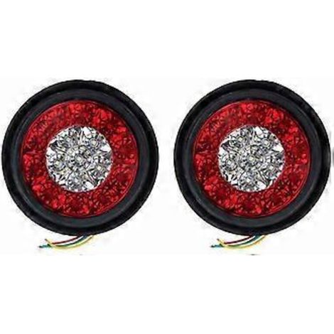 Set Aus 2 Runden, Zweifarbigen (rot Und Weiß) 16-led-rückleuchten Für Lkw, Mit Gummiring.
