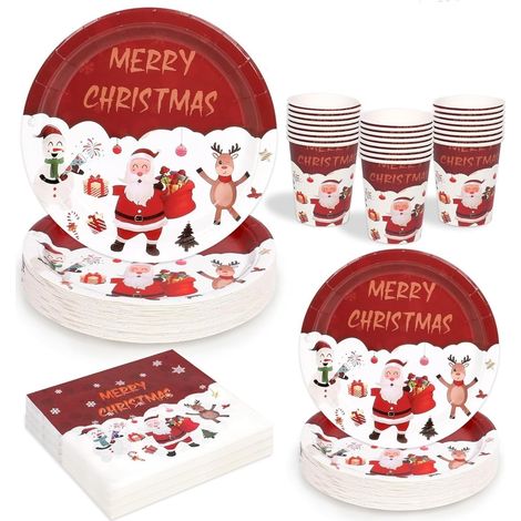 100-teiliges Papiergeschirr-set Für Weihnachtsfeiern: 25 Speiseteller (23 Cm), 25 Salatteller (18 Cm), 25 Becher (270 Ml), 25 Servietten (16 Cm) – Für Weihnachts-, Winter- Und Partydekorationen