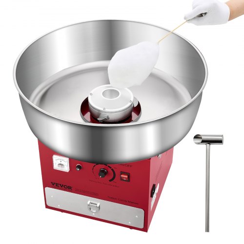 Elektrische Zuckerwattemaschine Kommerzielle Zuckerwattegeräte (1000 W) Mit 52 Cm Edelstahlschüssel & Zuckerschaufel & Schublade, Perfekt Für Kindergeburtstage Familienfeiern Partys Rot