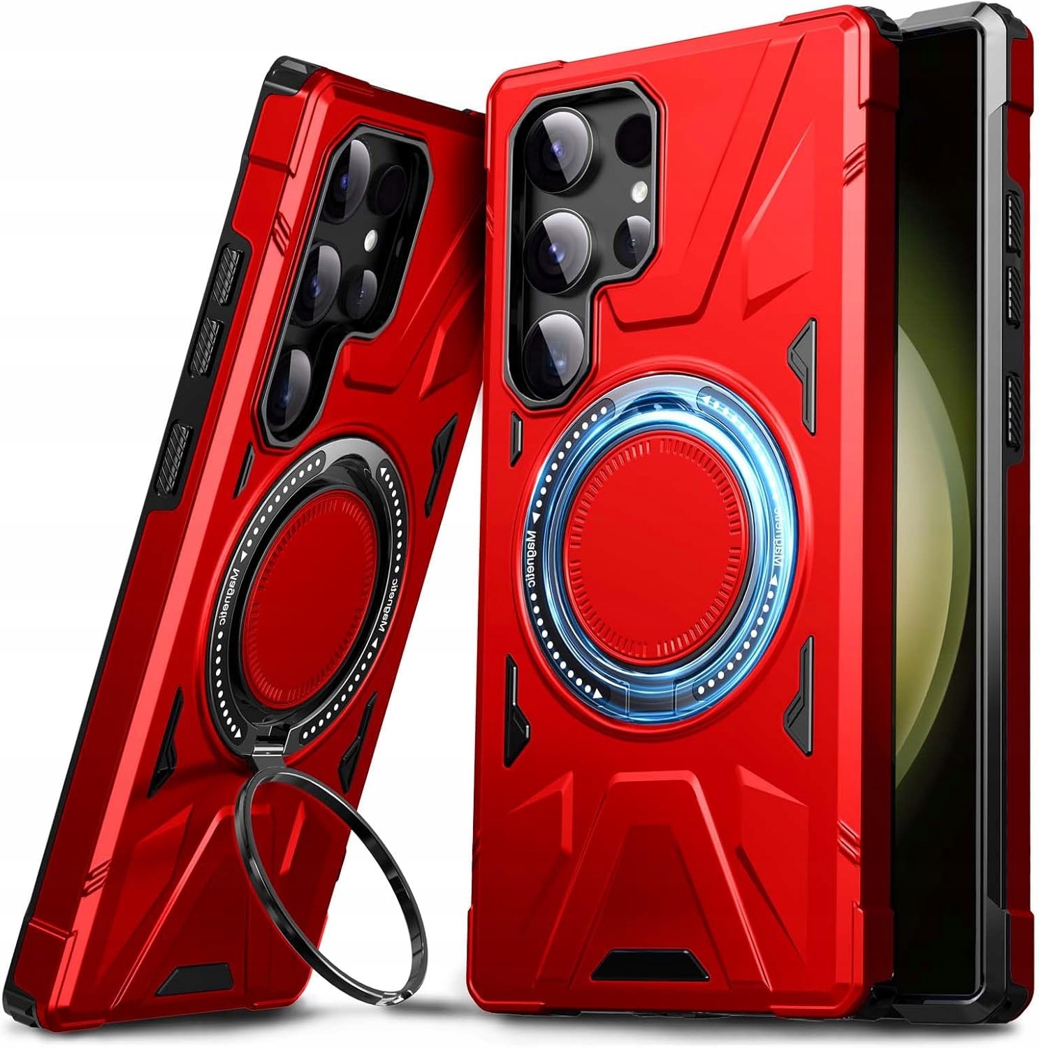 Samsung S23 Ultra Schutzhülle, Magnetring, Roter Ständer