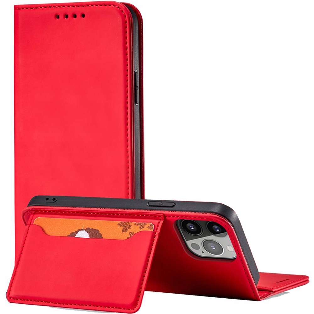 Magnetische Kartenhülle Für Iphone 14 Plus, Klappbrieftasche Mit Ständer, Rot
